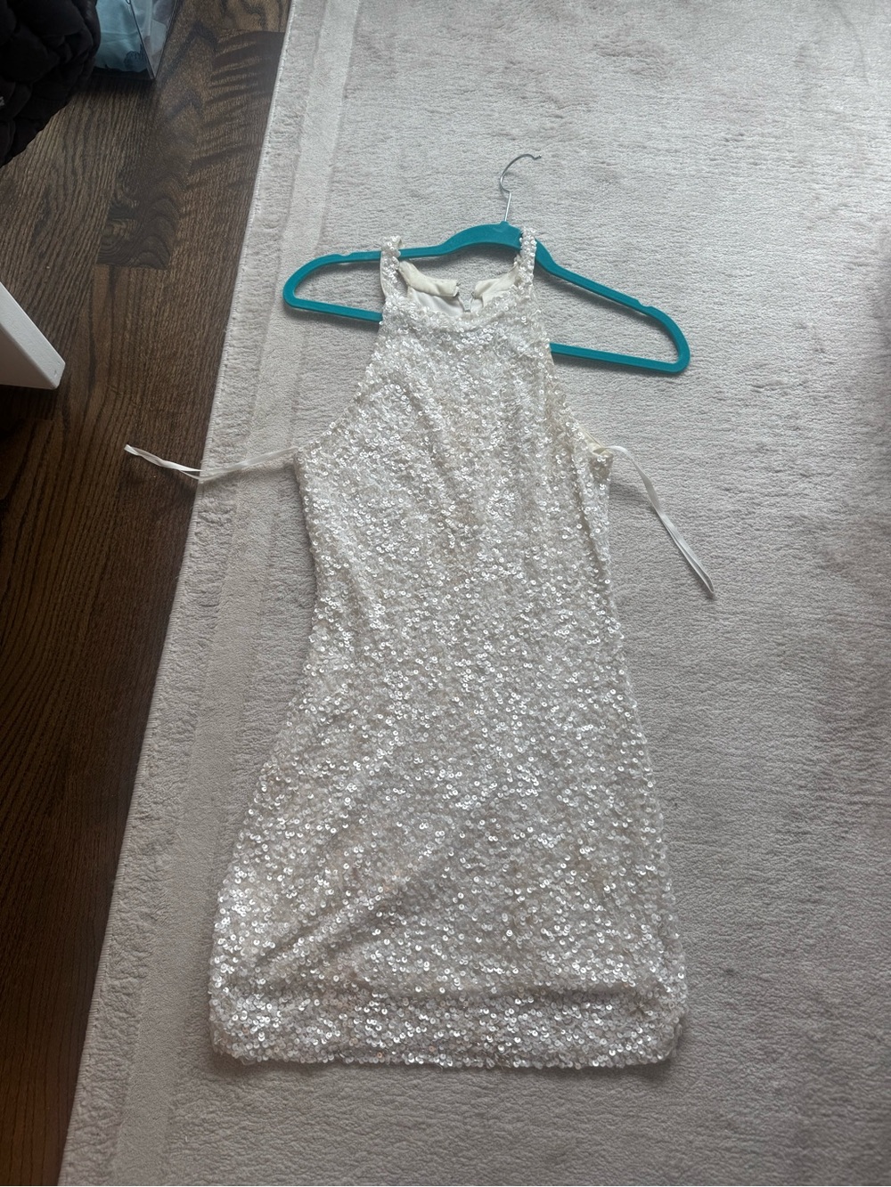Parker White Sequin Halter Mini Dress
